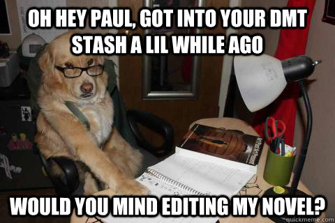oh hey paul, got into your dmt stash a lil while ago  would you mind editing my novel? - oh hey paul, got into your dmt stash a lil while ago  would you mind editing my novel?  author dog