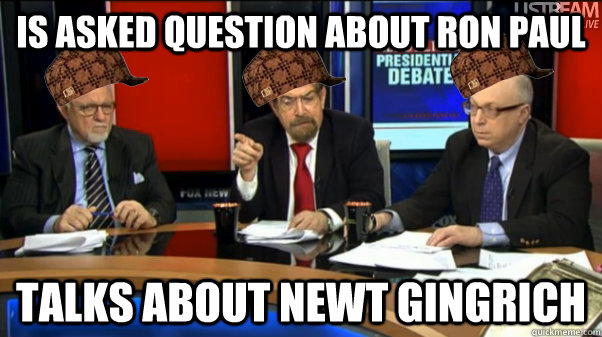 IS ASKED QUESTION ABOUT RON PAUL TALKS ABOUT NEWT GINGRICH - IS ASKED QUESTION ABOUT RON PAUL TALKS ABOUT NEWT GINGRICH  scumbag fox news commentators