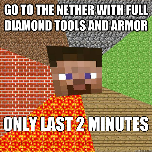 GO TO THE NETHER WITH FULL DIAMOND TOOLS AND ARMOR ONLY LAST 2 MINUTES
  Minecraft