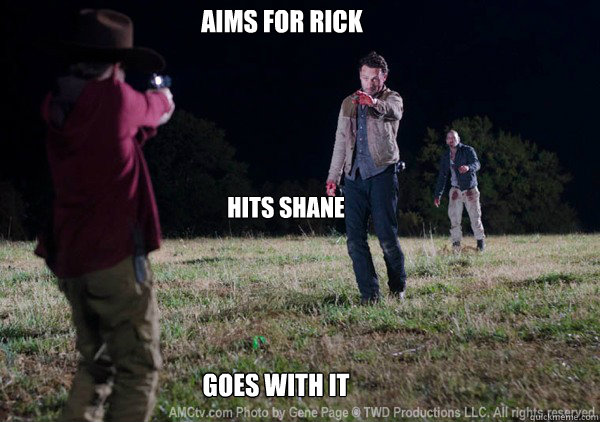 Aims for Rick Hits Shane Goes with it  walking dead Carl grimes