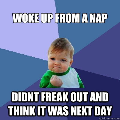 Woke up from a nap didnt freak out and think it was next day  Success Kid