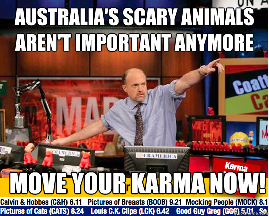 Australia's scary animals aren't important anymore Move your karma now!  move your karma now