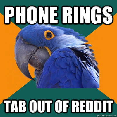 Phone rings Tab out of Reddit  Paranoid Parrot