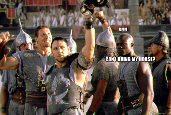 Umm Can I bring my horse?  Upvoting Maximus