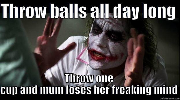 THROW BALLS ALL DAY LONG  THROW ONE CUP AND MUM LOSES HER FREAKING MIND Joker Mind Loss