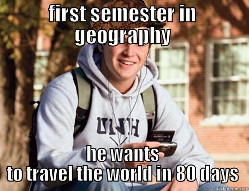 FIRST SEMESTER IN GEOGRAPHY HE WANTS TO TRAVEL THE WORLD IN 80 DAYS College Freshman
