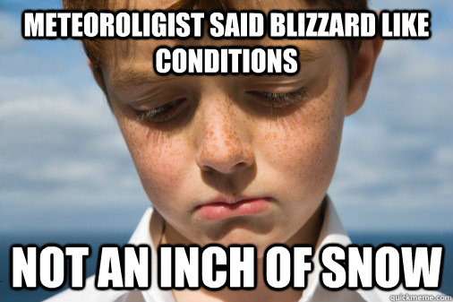 Meteoroligist said blizzard like conditions not an inch of snow - Meteoroligist said blizzard like conditions not an inch of snow  Dissappointed Daniel