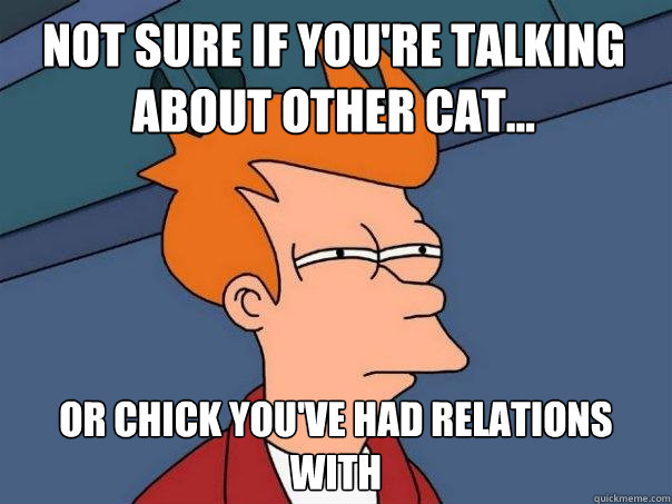 Not sure if you're talking about other cat... or chick you've had relations with  Futurama Fry