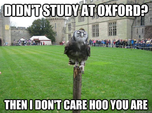 didn't study at oxford? then I don't care hoo you are - didn't study at oxford? then I don't care hoo you are  Misc