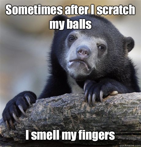 Sometimes after I scratch my balls I smell my fingers  Confession Bear