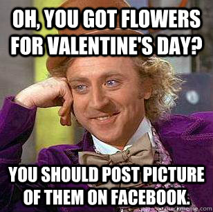 Oh, you got flowers for Valentine's day? You should post picture of them on facebook.  Condescending Wonka