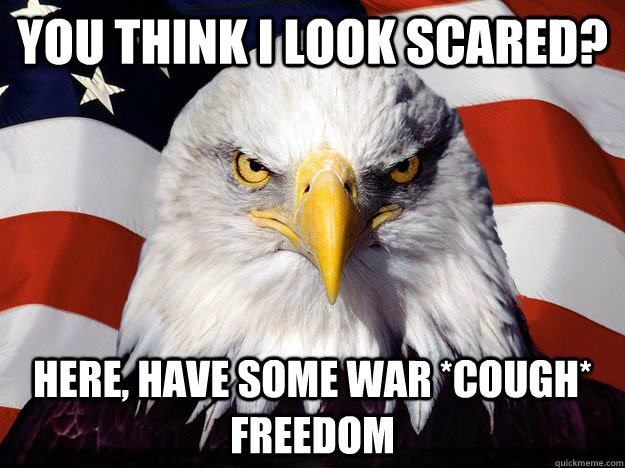you think I look scared? Here, have some war *cough* freedom - you think I look scared? Here, have some war *cough* freedom  Freedom Eagle