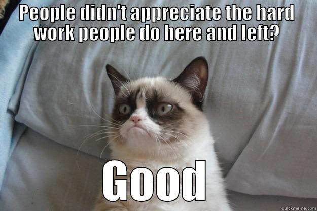 PEOPLE DIDN'T APPRECIATE THE HARD WORK PEOPLE DO HERE AND LEFT? GOOD Grumpy Cat