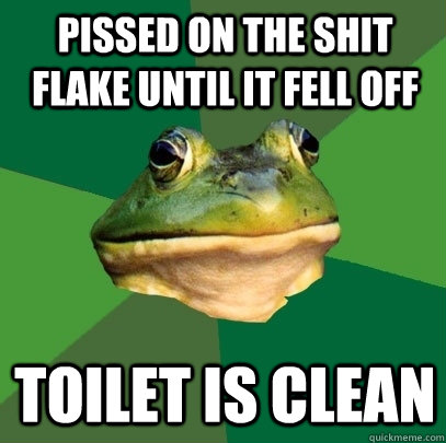 pissed on the shit flake until it fell off toilet is clean - pissed on the shit flake until it fell off toilet is clean  Foul Bachelor Frog