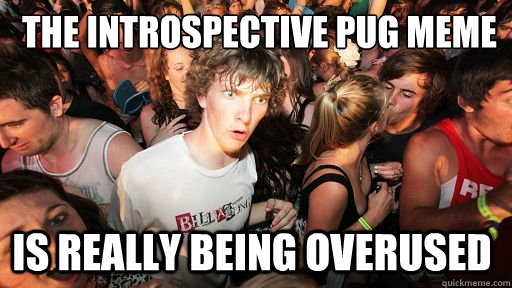 the introspective pug meme
 Is really being overused  Sudden Clarity Clarence