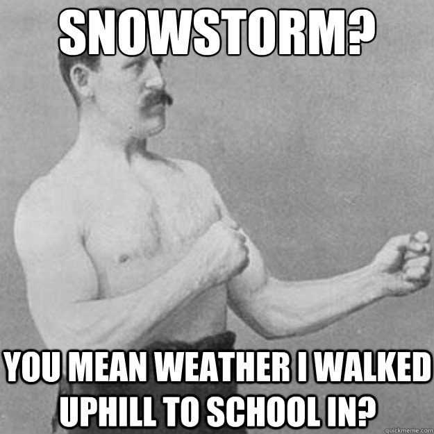 Snowstorm? You mean weather I walked uphill to school in?  overly manly man