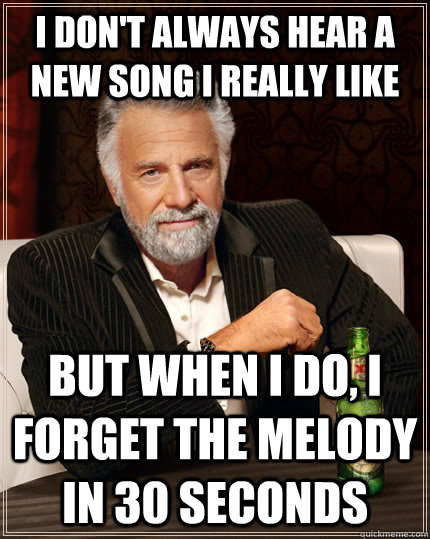 I DON'T ALWAYS HEAR A NEW SONG I REALLY LIKE BUT WHEN I DO, I FORGET THE MELODY IN 30 SECONDS  The Most Interesting Man In The World