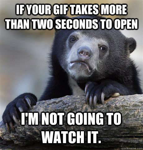 If your gif takes more than two seconds to open I'm not going to watch it.  Confession Bear