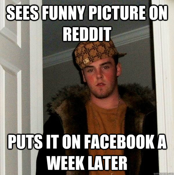 Sees funny picture on reddit puts it on facebook a week later  Scumbag Steve