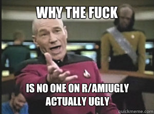 why the fuck is no one on r/amiugly
actually ugly  Annoyed Picard