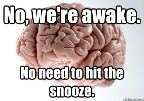 No, we're awake. No need to hit the snooze.  - No, we're awake. No need to hit the snooze.   Scumbag Brain
