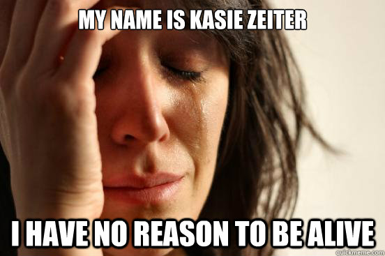 my name is kasie zeiter i have no reason to be alive  First World Problems