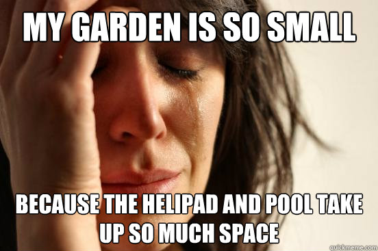 My garden is so small because The helipad and pool take up so much space  First World Problems