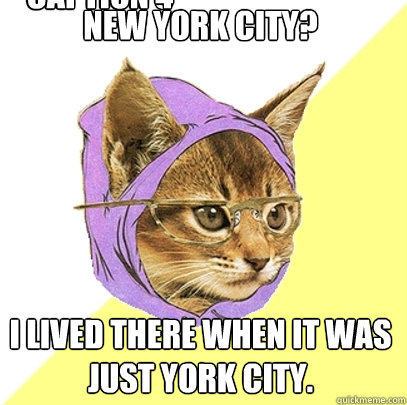 New York City? I lived there when it was just York City. Caption 3 goes here Caption 4 goes here  Hipster Kitty