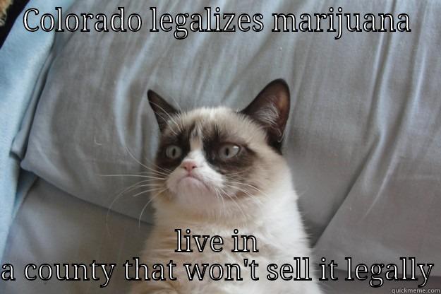 As a Colorado resident - COLORADO LEGALIZES MARIJUANA LIVE IN A COUNTY THAT WON'T SELL IT LEGALLY Grumpy Cat