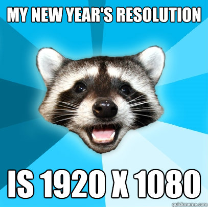 My New Year's resolution is 1920 x 1080  Lame Pun Coon