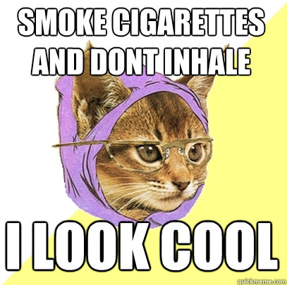 Smoke cigarettes and dont inhale  i look cool  Hipster Kitty