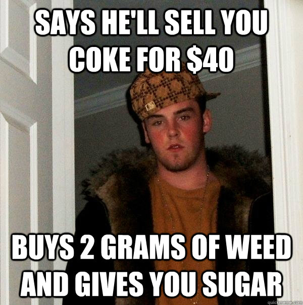 says he'll sell you coke for $40 buys 2 grams of weed and gives you sugar  Scumbag Steve