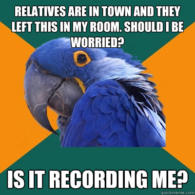 Relatives are in town and they left this in my room. Should I be worried?  Is it recording me?  Paranoid Parrot