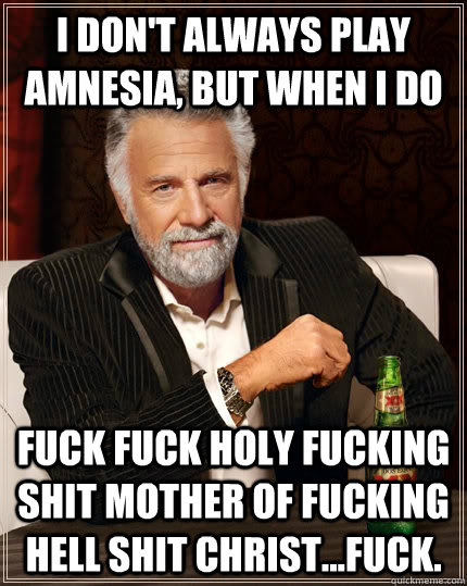 I don't always play Amnesia, but when i do FUCK FUCK HOLY FUCKING SHIT MOTHER OF FUCKING HELL SHIT CHRIST...FUCK.  The Most Interesting Man In The World