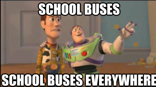 School Buses School buses everywhere  Buzz and Woody