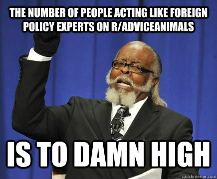 The number of people acting like foreign policy experts on r/adviceanimals is to damn high  Too Damn High
