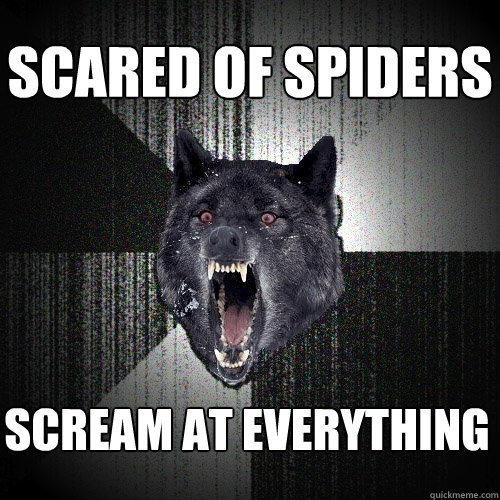 scared of spiders scream at everything  Insanity Wolf