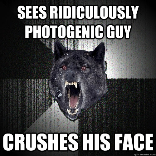 Sees ridiculously photogenic guy Crushes his face  Insanity Wolf