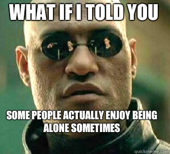 what if i told you Some people actually enjoy being alone sometimes
  MatrixMorpheus