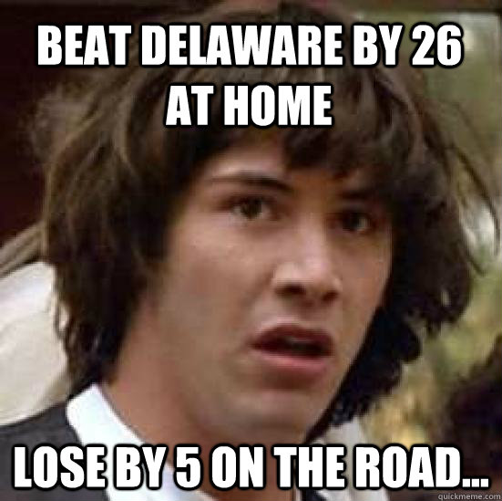 Beat Delaware by 26 at Home Lose by 5 on the road... - Beat Delaware by 26 at Home Lose by 5 on the road...  conspiracy keanu
