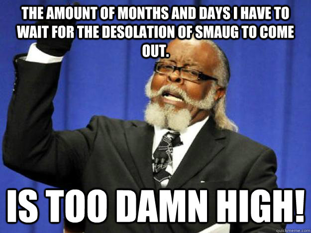 the amount of months and days I have to wait for the Desolation of Smaug to come out. is too damn high!  Toodamnhigh