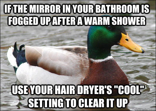 If the mirror in your bathroom is fogged up after a warm shower Use your hair dryer's 