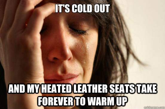 It's cold out and my heated leather seats take forever to warm up  First World Problems