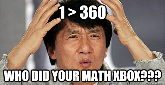 1 > 360 Who did your math xbox???  Confused Jackie Chan
