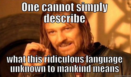 ONE CANNOT SIMPLY DESCRIBE WHAT THIS RIDICULOUS LANGUAGE UNKNOWN TO MANKIND MEANS Boromir