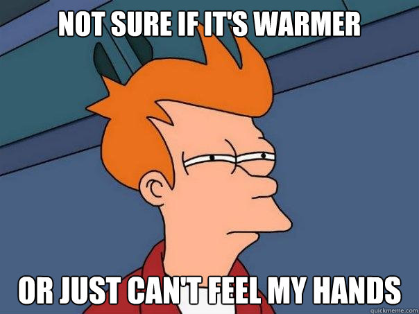NOT SURE IF IT'S WARMER OR just can't feel my hands  Futurama Fry