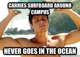 Carries Surfboard Around Campus Never Goes in the Ocean  Surfer Meme