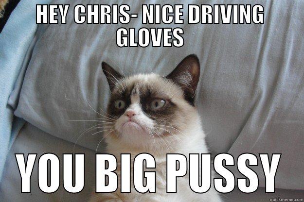 HEY CHRIS- NICE DRIVING GLOVES YOU BIG PUSSY Grumpy Cat