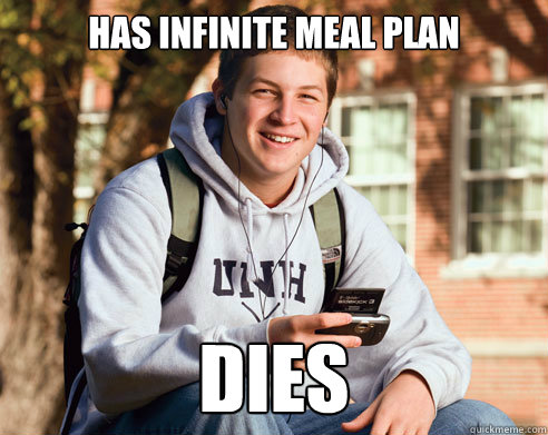 Has infinite meal plan Dies  College Freshman