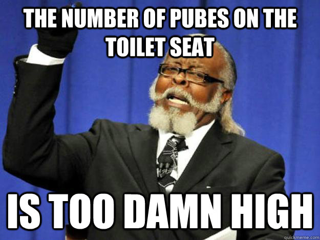 the number of pubes on the toilet seat is too damn high  Toodamnhigh